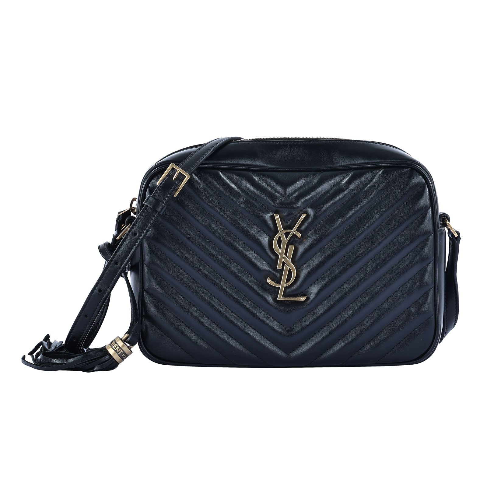 聖羅蘭 YSL SAINT LAURENT Lou 中型 山形紋 相機包 6125440EN04 黑金流蘇相機包 原廠盒子/防塵袋