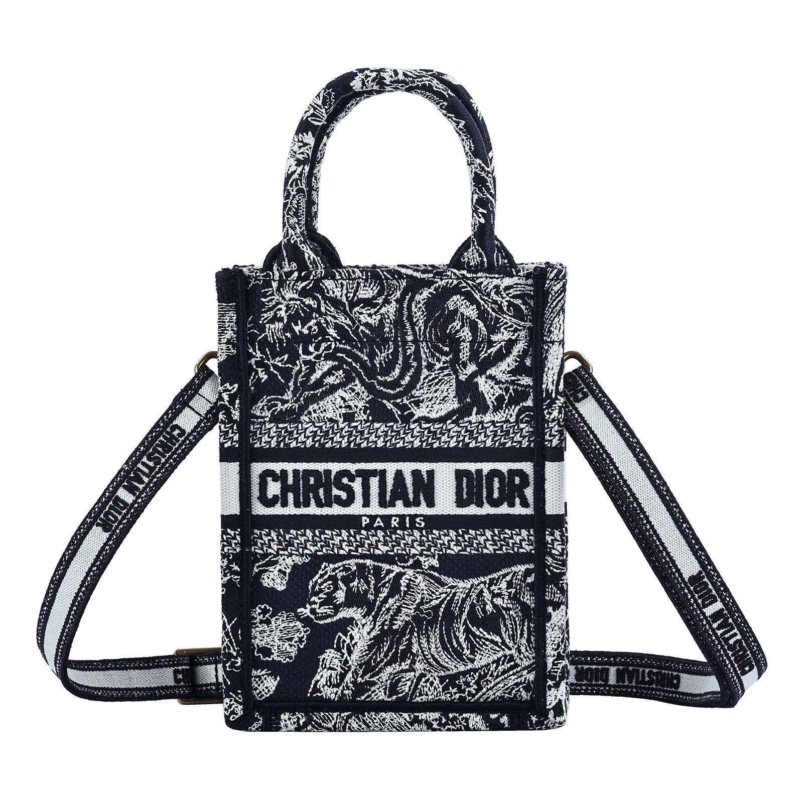 迪奧 CHRISTIAN DIOR 迷你直向 Dior Book Tote 連肩帶 S5555CRGO 長形老虎托特斜背包 原廠盒子/防塵袋