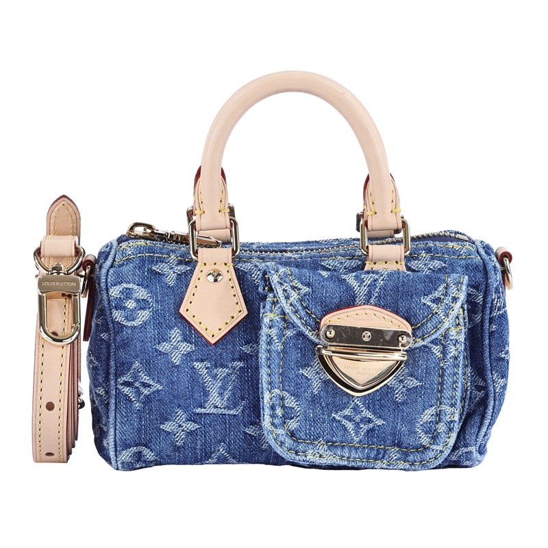 路易威登 LOUIS VUITTON LV Remix Nano Speedy 石洗 丹寧 肩背 手提包 M82950 晶片款  原廠盒子/防塵袋/購買證明