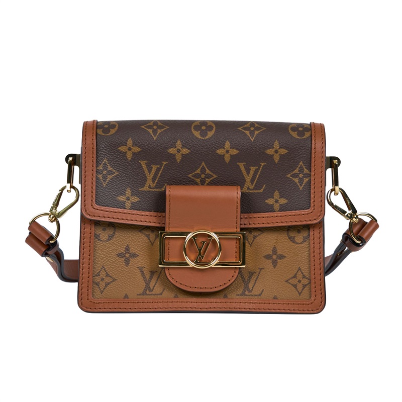 路易威登 LOUIS VUITTON Mini Dauphine Reverse皮革飾邊 迷你 達芙妮 肩背 斜背包 M44580  原廠盒子/防塵袋