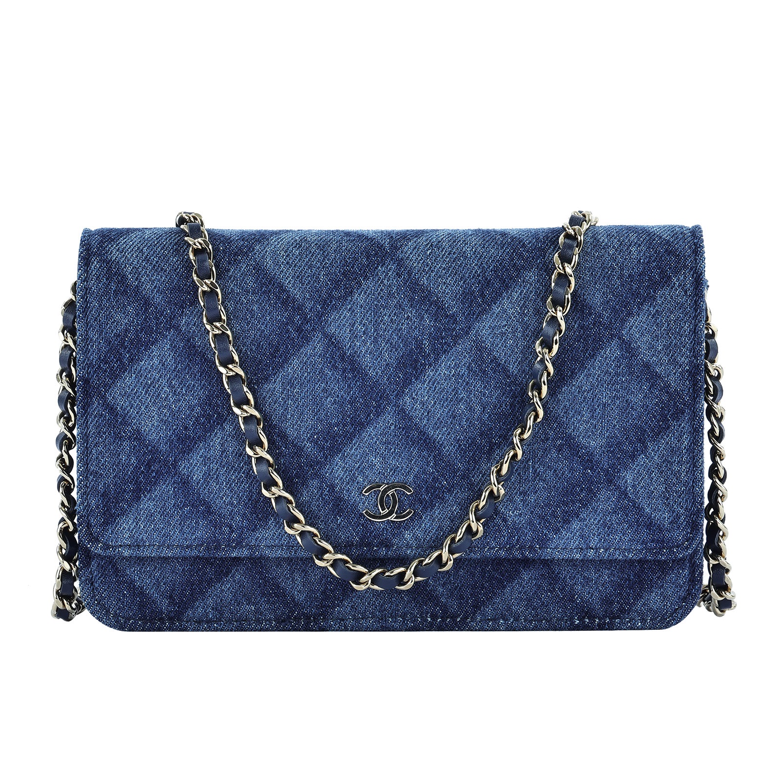 香奈兒 CHANEL 經典鏈子皮夾 菱格紋 CC LOGO AP0250 牛仔WOC 原廠盒子/防塵袋/購買證明