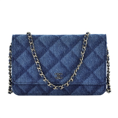 香奈兒 CHANEL 經典鏈子皮夾 菱格紋 CC LOGO AP0250 牛仔WOC 原廠盒子/防塵袋/購買證明