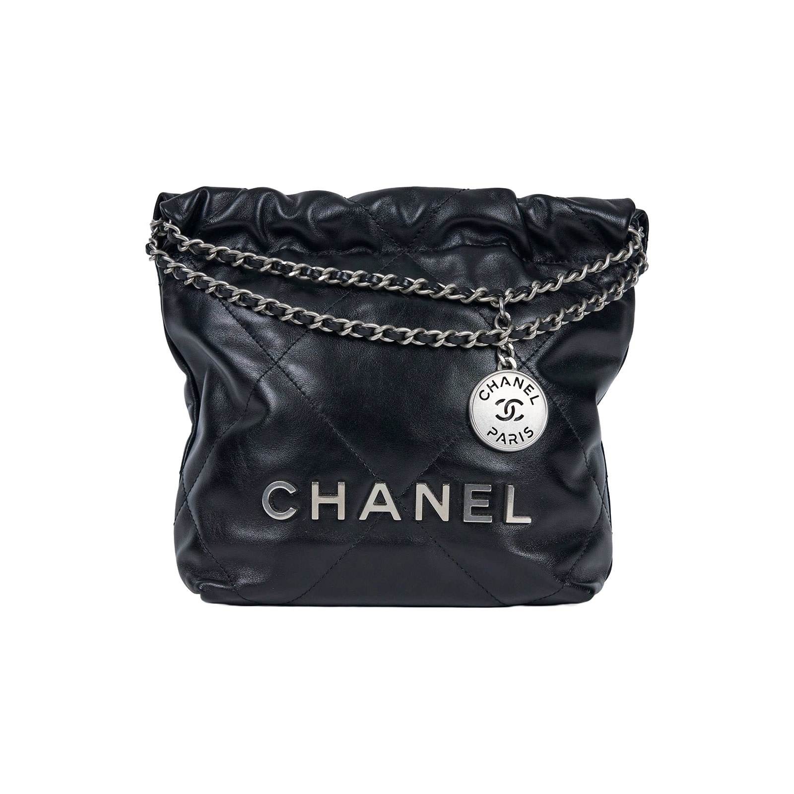 香奈兒 CHANEL 22 迷你 束口包 AS3980 晶片款 黑銀22 MINI 原廠盒子/防塵袋/購買證明