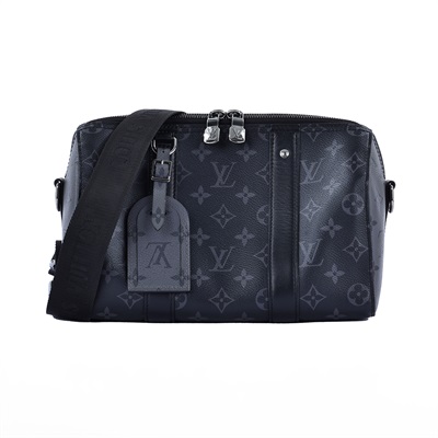 路易威登 LOUIS VUITTON City Keepall Eclipse帆布 拉鍊 斜背包 黑色 M45936 晶片款  防塵袋/原廠盒子/購買證明