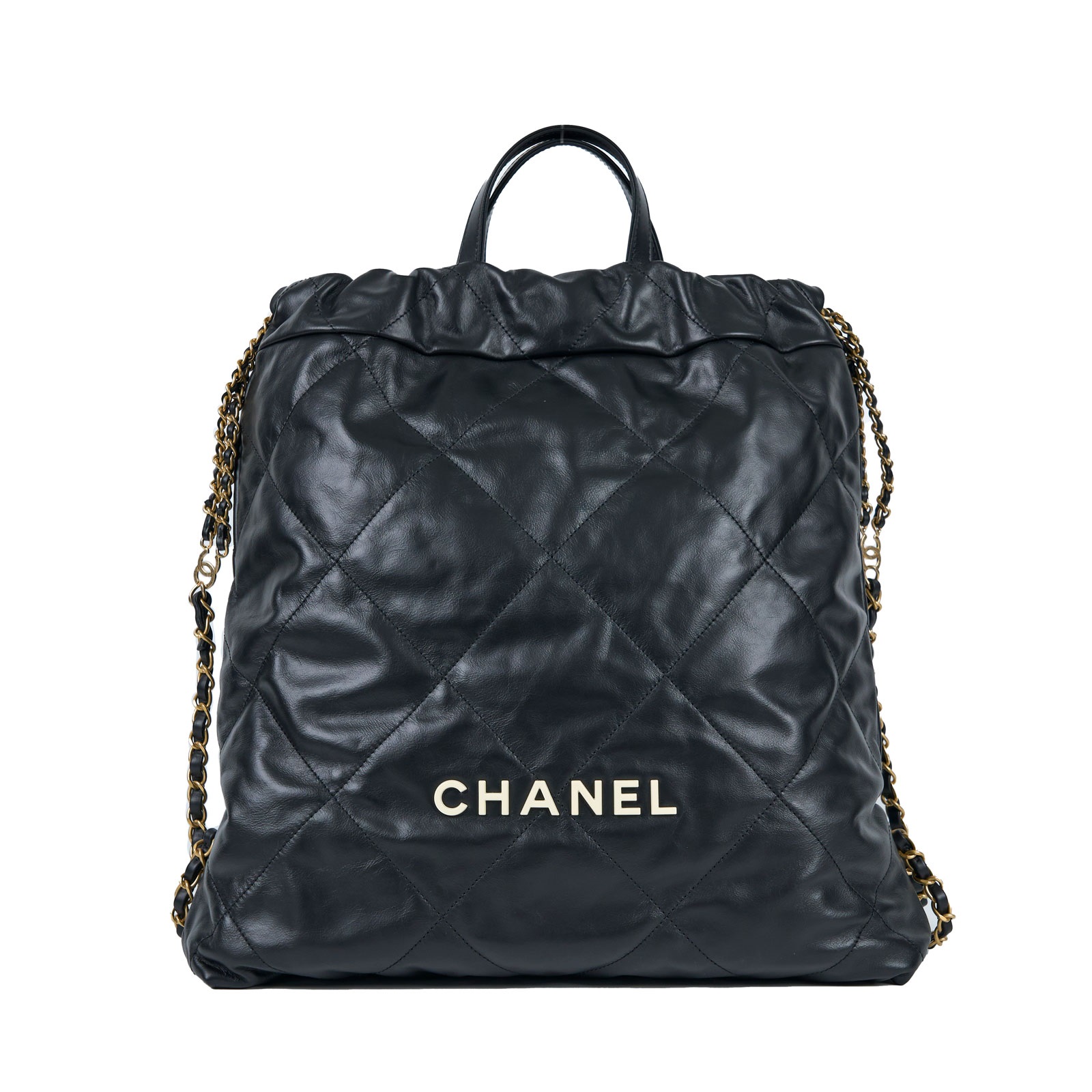 香奈兒 CHANEL 22 大型背包  束口包 AS3313 晶片款 黑金22後背包 防塵袋