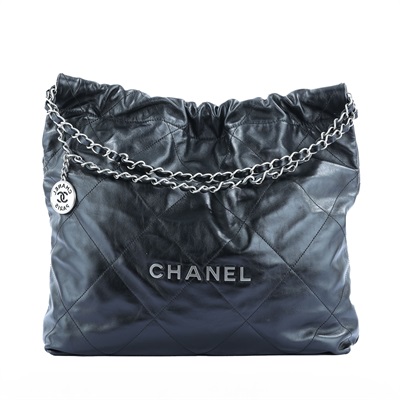 香奈兒 CHANEL 22 中型 束口包 AS3261 晶片款 黑銀 22 包 中號 防塵袋