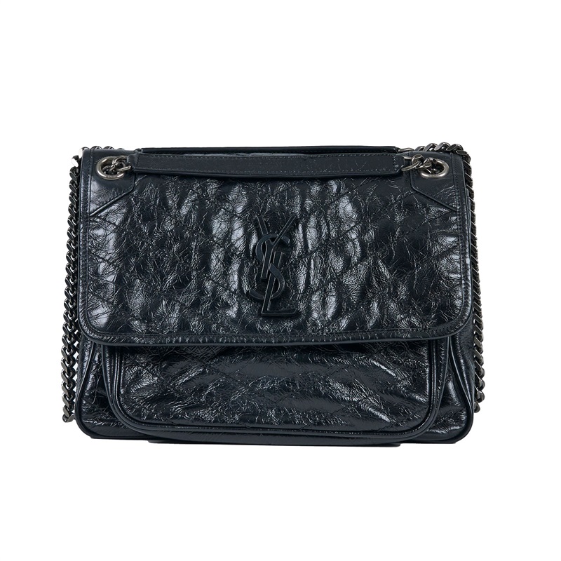 聖羅蘭 YSL SAINT LAURENT NIKI  復古皮革 山型紋 翻蓋 肩背包 中號 498894 ☆黑NIKI MEDIUM 防塵袋/購買證明