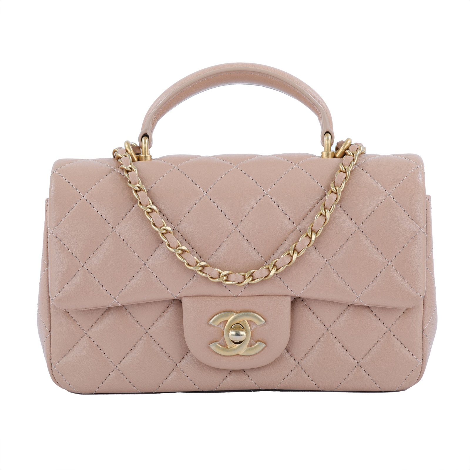 香奈兒 CHANEL Coco 20  肩背 斜背 迷你 口蓋包 AS2431 晶片款 奶茶色提把COCO20 原廠盒子/防塵袋/購買證明影本