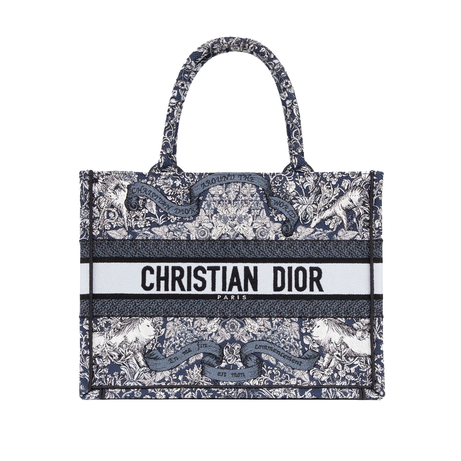 迪奧 CHRISTIAN DIOR Book Tote 中型 托特包 米色 藍色 M1296ZEDO  原廠盒子/防塵袋/保證卡/購買證明影本
