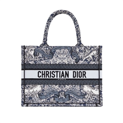 迪奧 CHRISTIAN DIOR Book Tote 中型 托特包 米色 藍色 M1296ZEDO  原廠盒子/防塵袋/保證卡/購買證明影本