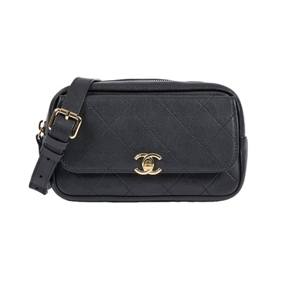 香奈兒 CHANEL 方形 腰包 AS0142 26開 黑菱格胸包 防塵袋/保證卡/購買證明