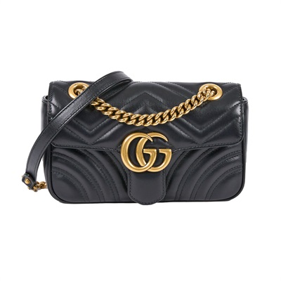 古馳 GUCCI GG Marmont 迷你肩揹袋 446744 黑MARMONT鍊包 防塵袋/購買證明