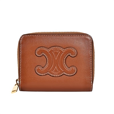 思琳 CELINE TRIOMPHE COMPACT 光滑牛皮革 拉鍊錢包 卡夾 10K533DR8 棕凱旋拉鍊卡包 防塵袋
