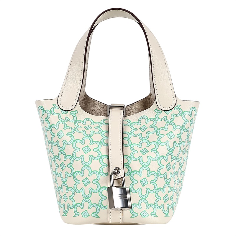 愛馬仕 Hermès Picotin Lock 14 Micro 菜籃子包 PT14 U刻 白綠花PICOTIN14 MICRO 防塵袋