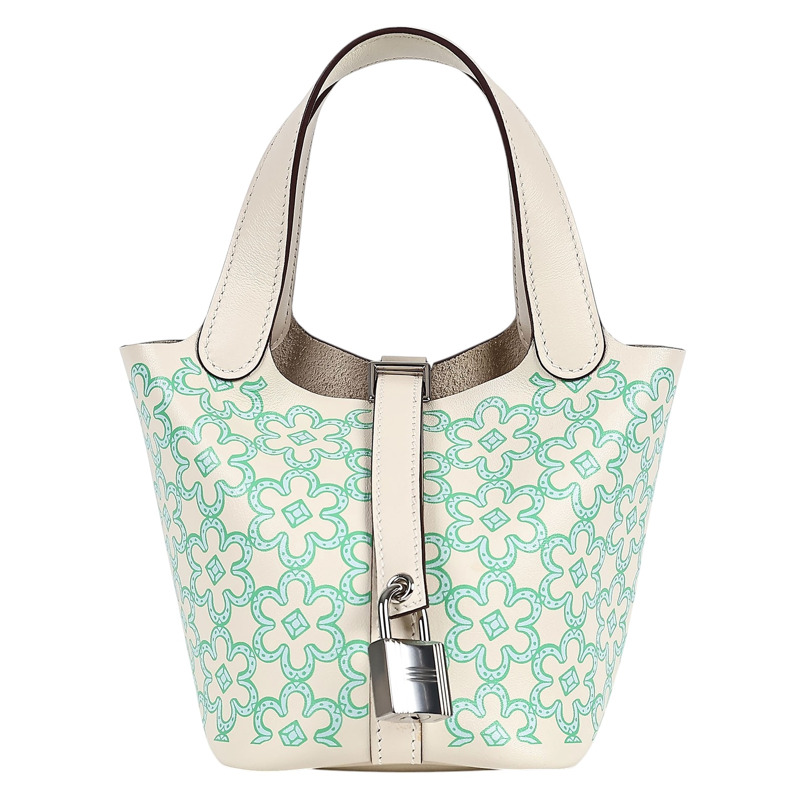 愛馬仕 Hermès Picotin Lock 14 Micro 菜籃子包 PT14 U刻 白綠花PICOTIN14 MICRO 防塵袋