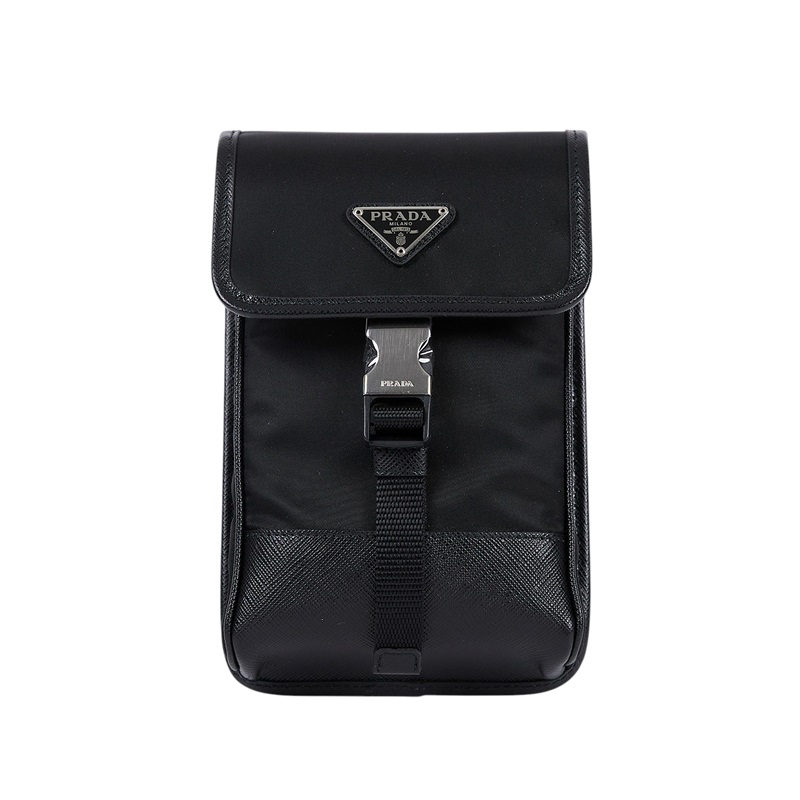 普拉達 PRADA Re-Nylon Saffiano 皮革 智慧型手機 保護套 2ZH109_2DMH 黑尼龍手機包 原廠盒子/保證卡