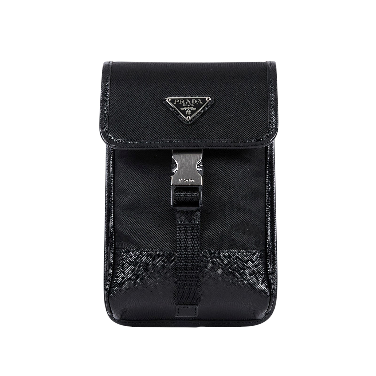 普拉達 PRADA Re-Nylon Saffiano 皮革 智慧型手機 保護套 2ZH109_2DMH 黑尼龍手機包 原廠盒子/保證卡
