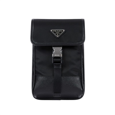 普拉達 PRADA Re-Nylon Saffiano 皮革 智慧型手機 保護套 2ZH109_2DMH 黑尼龍手機包 原廠盒子/保證卡