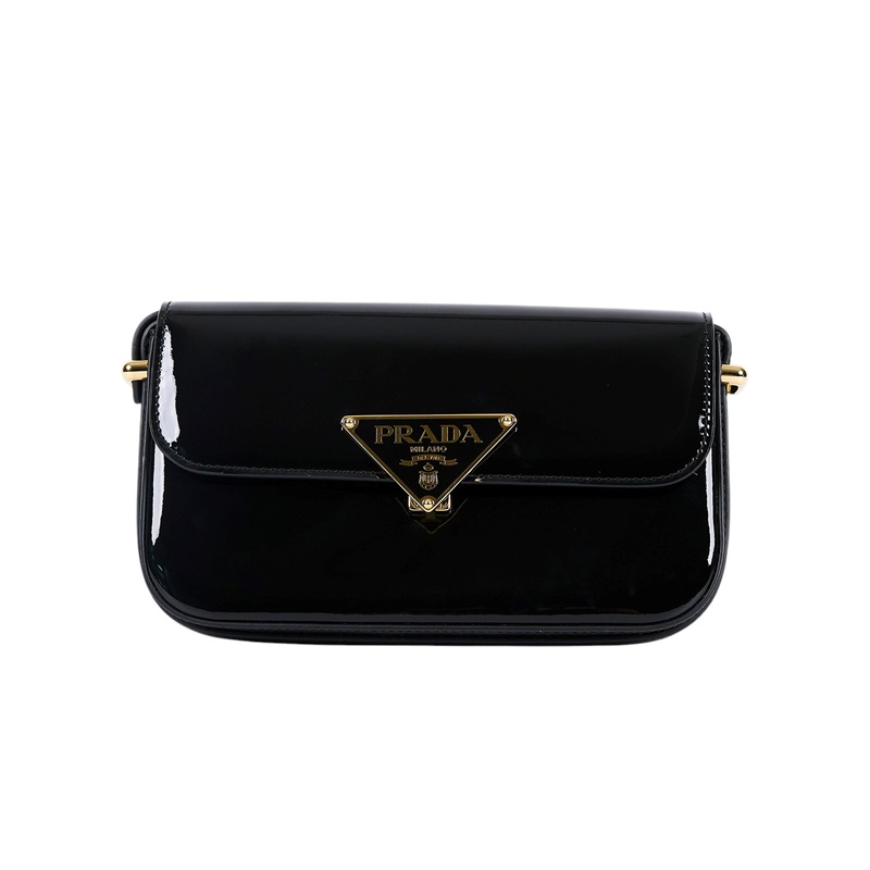 普拉達 PRADA 小牛皮 肩背包 1BD339_ASK 黑漆皮LOGO斜背包 防塵袋
