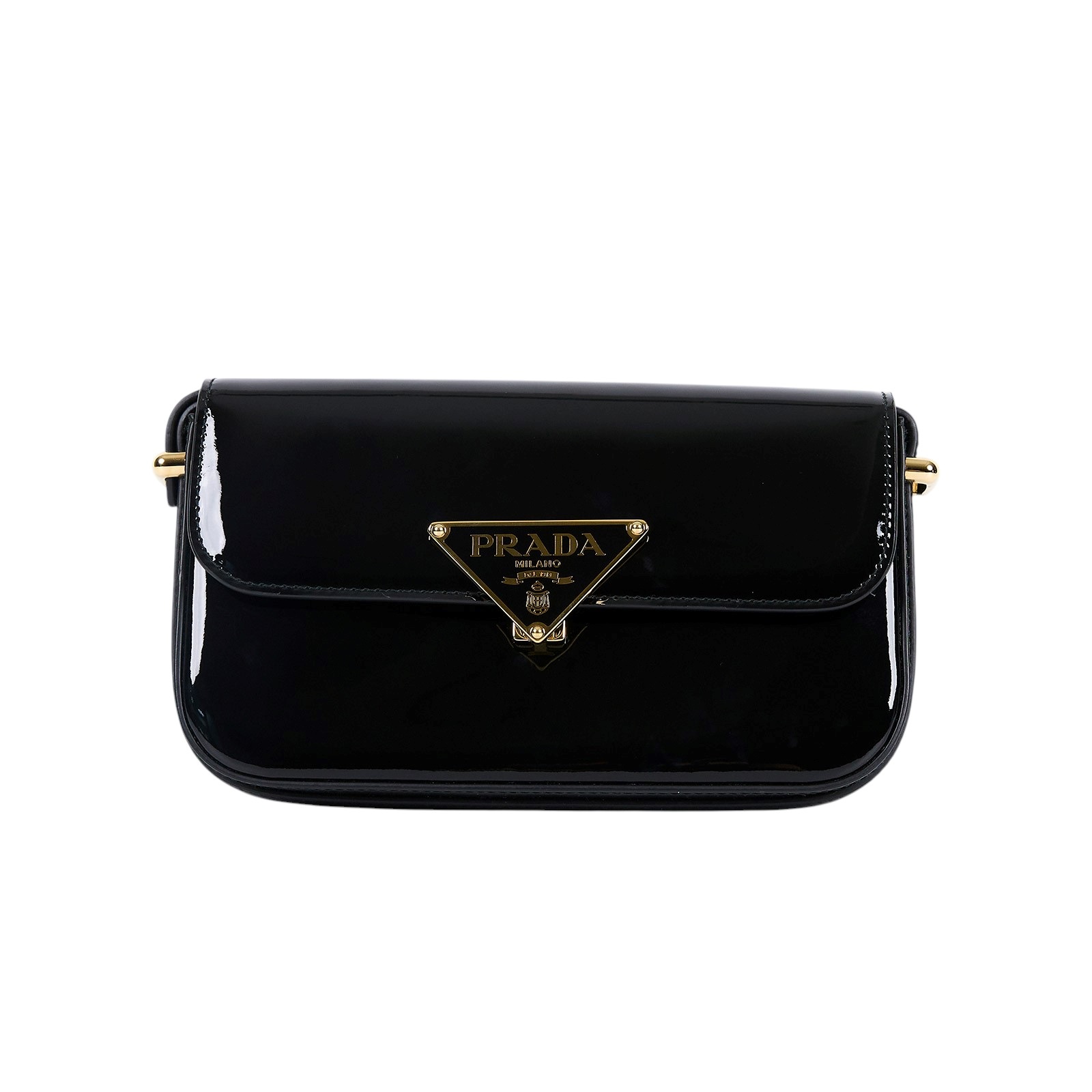 普拉達 PRADA 小牛皮 肩背包 1BD339_ASK 黑漆皮LOGO斜背包 防塵袋
