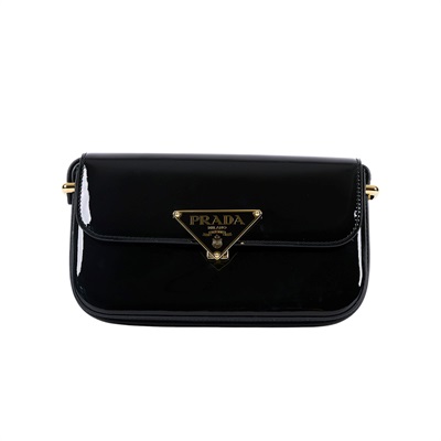 普拉達 PRADA 小牛皮 肩背包 1BD339_ASK 黑漆皮LOGO斜背包 防塵袋