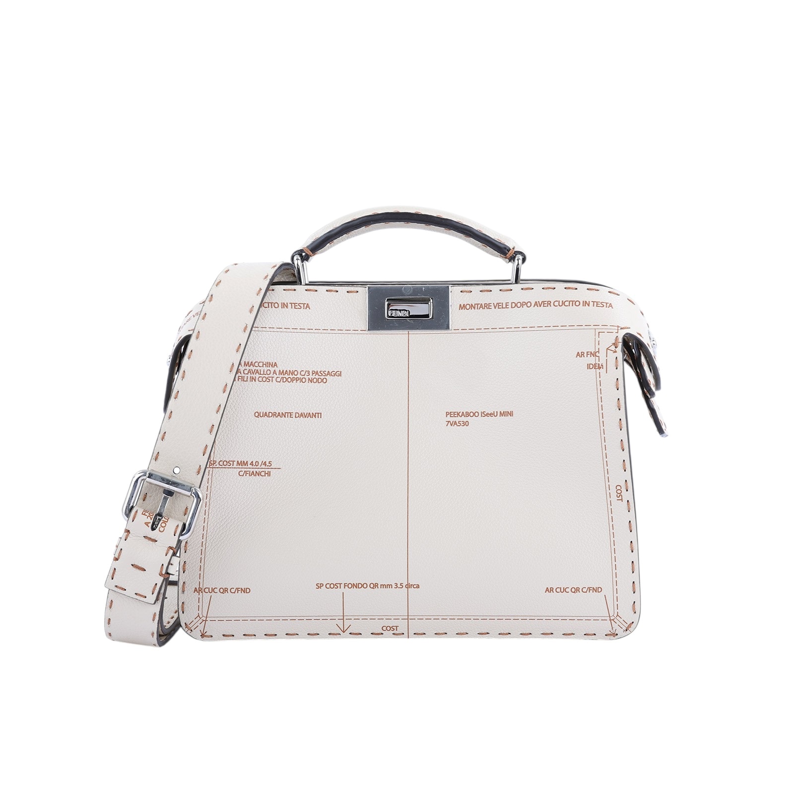 芬迪 FENDI Peekaboo ISeeU 迷你 皮革 肩背 手提包  24SS 米白PEEKABOO 原廠盒子/防塵袋