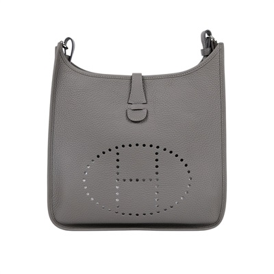 愛馬仕 Hermès Evelyne Bag 伊芙琳包 29 馬蹄型 EV29 W刻 灰EVELYNE29 原廠盒子/DUT BAG/購買證明影本