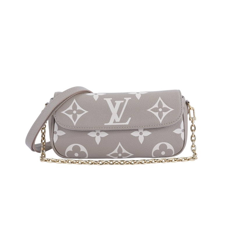 路易威登 LOUIS VUITTON Wallet on Chain Ivy 壓花牛皮 肩背錢包 斑鳩灰色 奶油色 M82211 晶片款  無附屬品