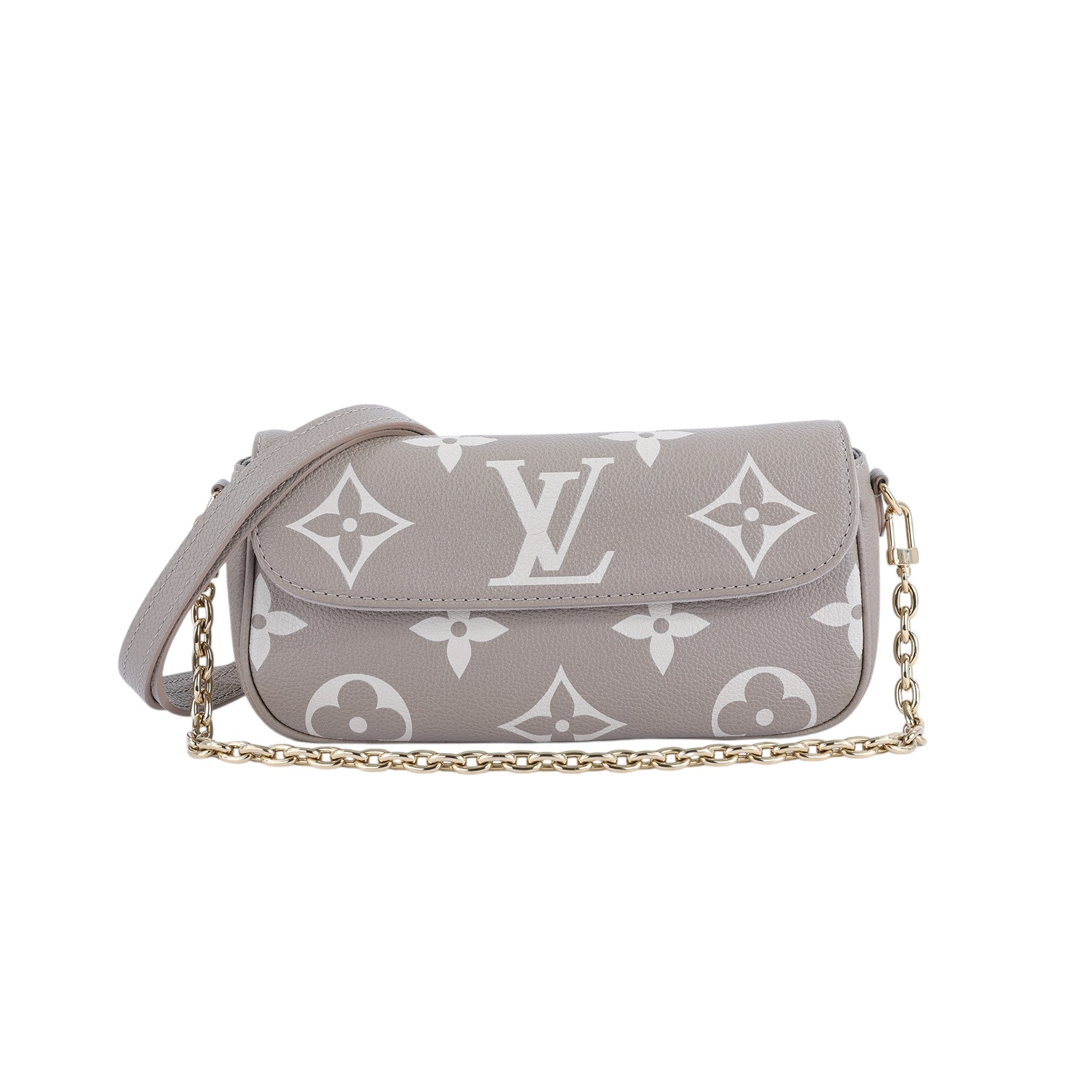路易威登 LOUIS VUITTON Wallet on Chain Ivy 壓花牛皮 肩背錢包 斑鳩灰色 奶油色 M82211 晶片款  無附屬品