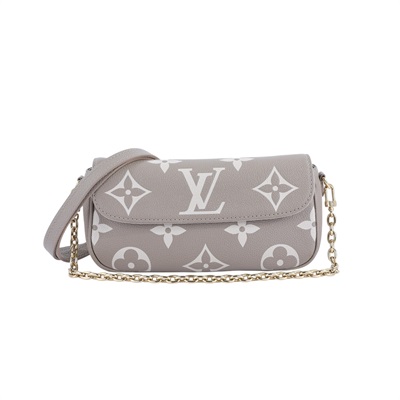 路易威登 LOUIS VUITTON Wallet on Chain Ivy 壓花牛皮 肩背錢包 斑鳩灰色 奶油色 M82211 晶片款  無附屬品