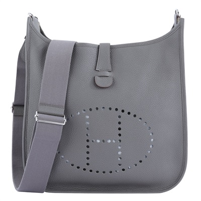 愛馬仕 Hermès Evelyne Bag 伊芙琳包 29 馬蹄型 EV29 口O刻 灰EVELYNE 29 原廠盒子/防塵袋