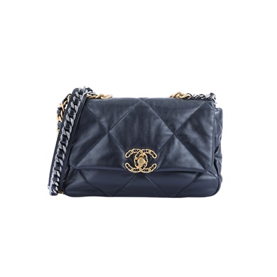 香奈兒 CHANEL 19 口蓋包 菱格紋 金銀鍊帶 手提 肩背包 AS1160 晶片款 黑19 26CM 防塵袋