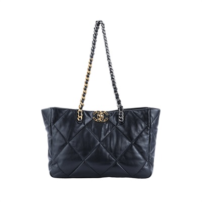 香奈兒 CHANEL 19 購物袋  晶片款 黑金羊19 SHOPPING BAG 原廠盒子/防塵袋