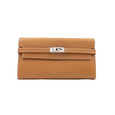 愛馬仕 Hermès Kelly 長夾 錢包 KLLONG X刻 金棕銀扣KELLY長夾 原廠盒子/收據