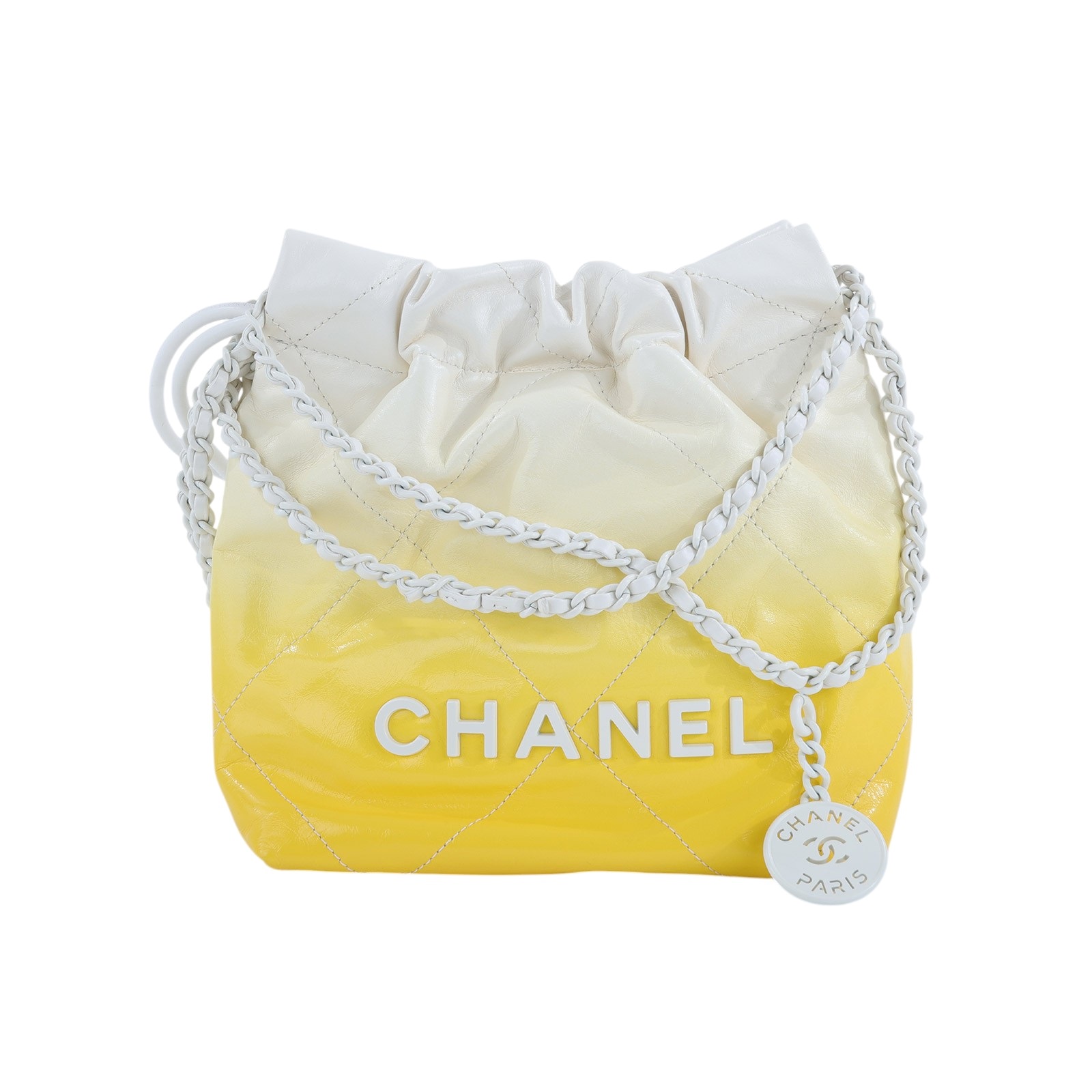 香奈兒 CHANEL 22 Mini 菱格紋 肩背包  晶片款 黃白漸層22 MINI 防塵袋
