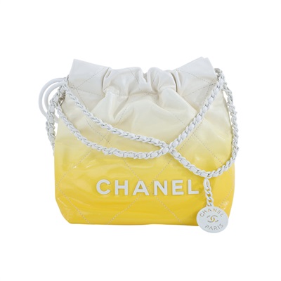 香奈兒 CHANEL 22 Mini 菱格紋 肩背包  晶片款 黃白漸層22 MINI 防塵袋