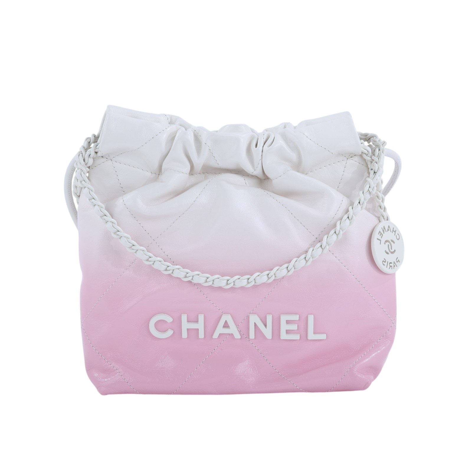 香奈兒 CHANEL 22 Mini 菱格紋 肩背包  晶片款 粉白漸層22 MINI 防塵袋