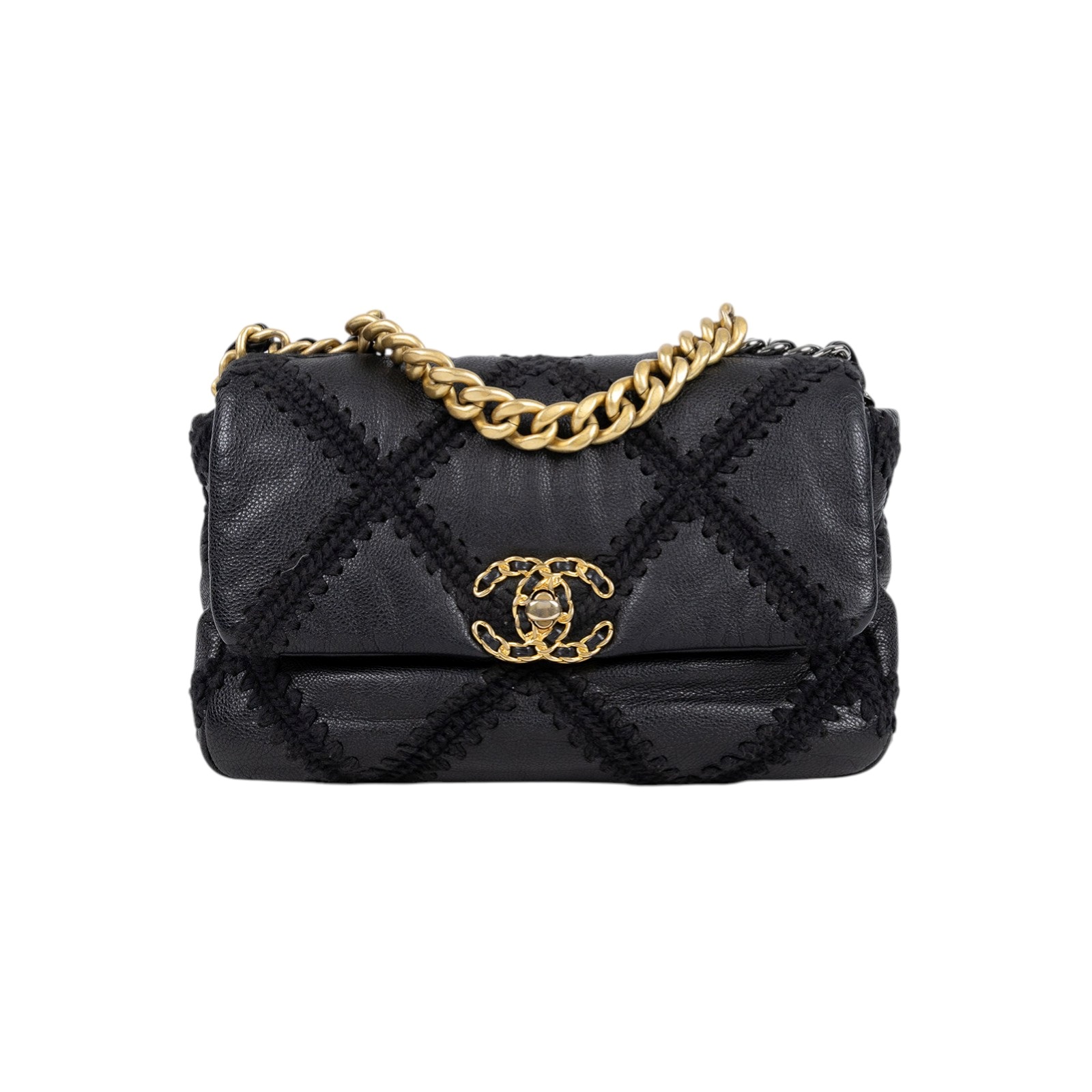 香奈兒 CHANEL 19 口蓋包 菱格紋 金銀鍊帶 手提 肩背包 AS1160 黑牛皮粗縫線19包小號 原廠盒子/防塵袋/保證卡