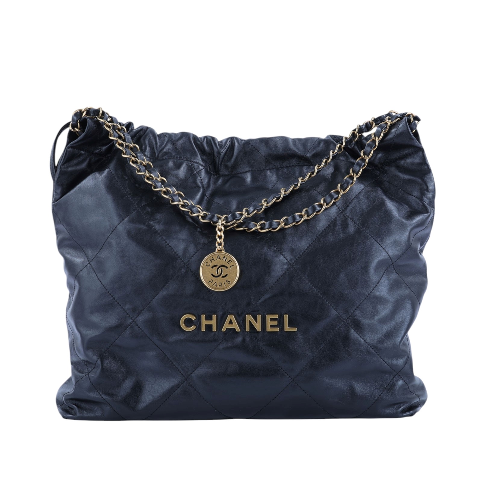 香奈兒 CHANEL 22 中型 束口包 AS3261 晶片款 黑金22 BAG  中號 防塵袋