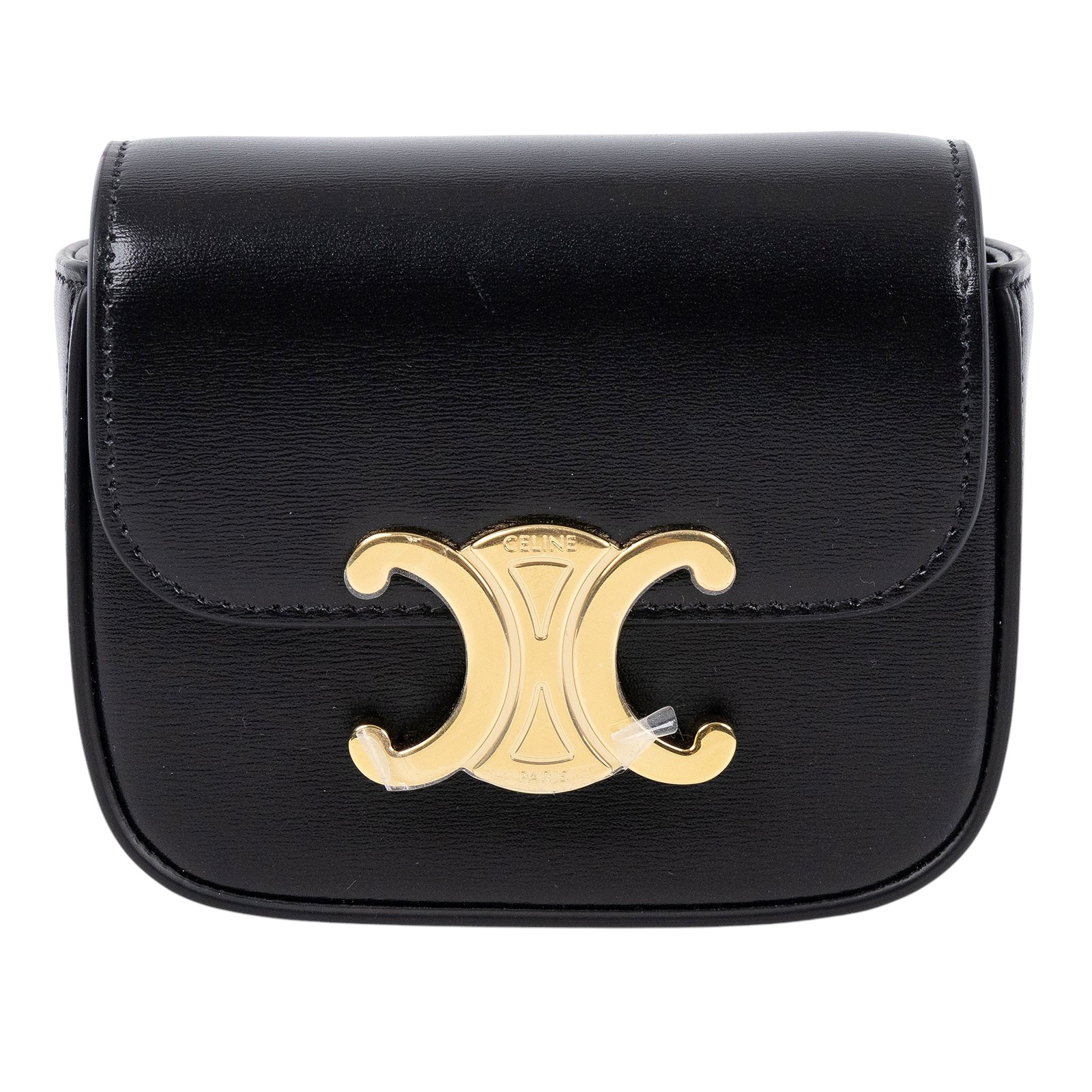 思琳 CELINE Claude 亮澤牛皮革 迷你 手袋 10I513DPV 黑MINI TRIOMPHE 原廠盒子/ 防塵袋