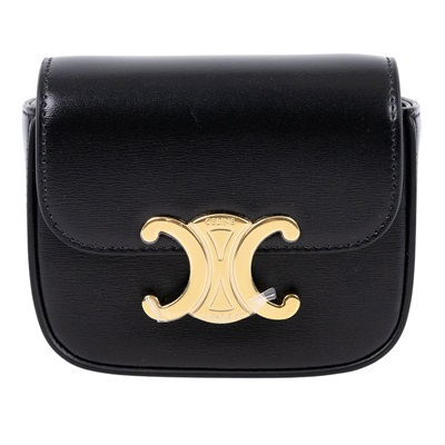 思琳 CELINE Claude 亮澤牛皮革 迷你 手袋 10I513DPV 黑MINI TRIOMPHE 原廠盒子/ 防塵袋