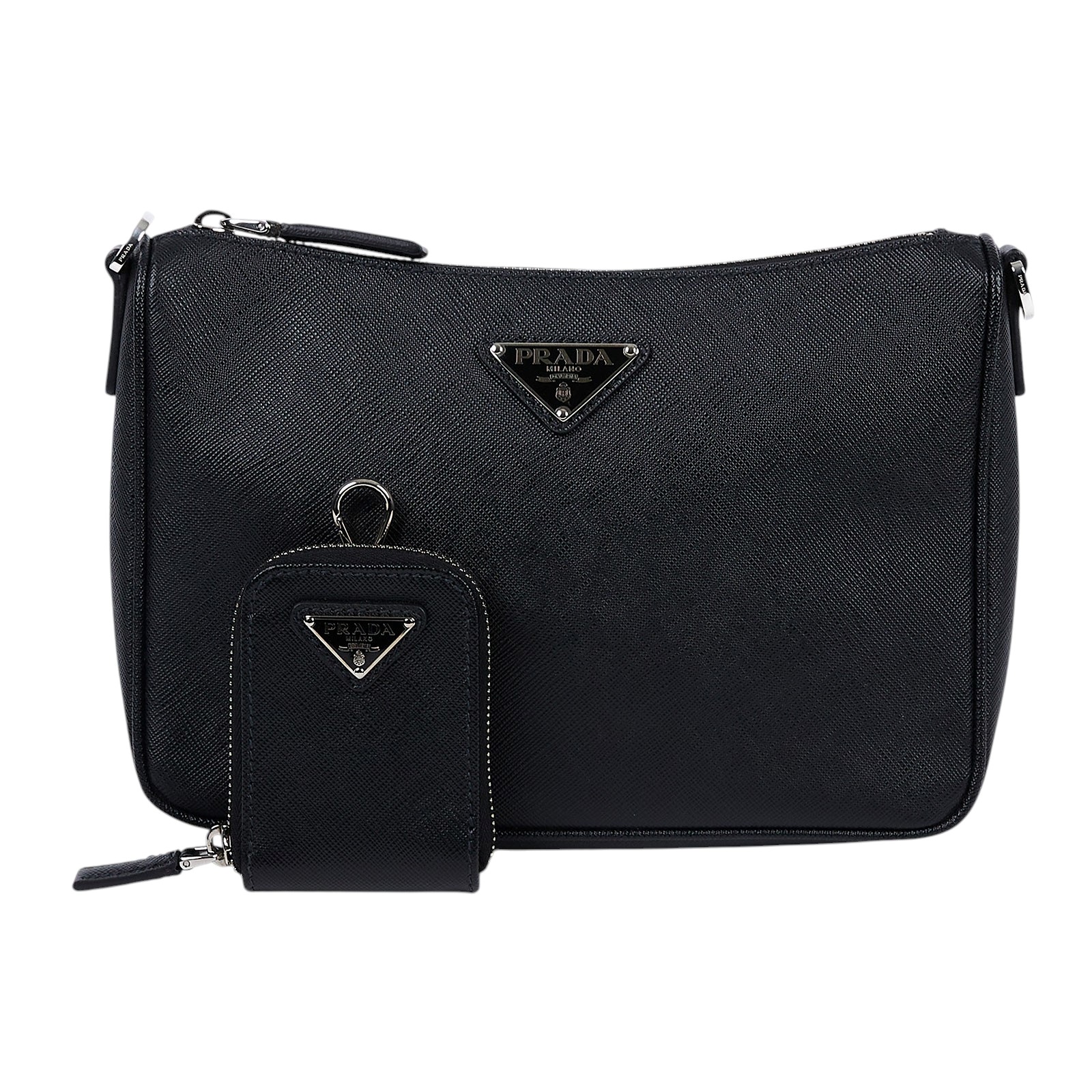 普拉達 PRADA 皮革肩背袋 2VH113_9Z2 黑全皮三合一斜背包 防塵袋