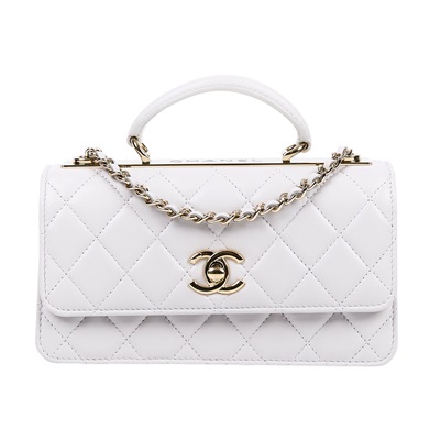 香奈兒 CHANEL Coco Handle 24 荔枝皮 鍊帶 手提口蓋包 粉橘色 AP4184 Y60767 淺灰TRENDY CC  HANDLE  WOC 原廠盒子/防塵袋/購買證明