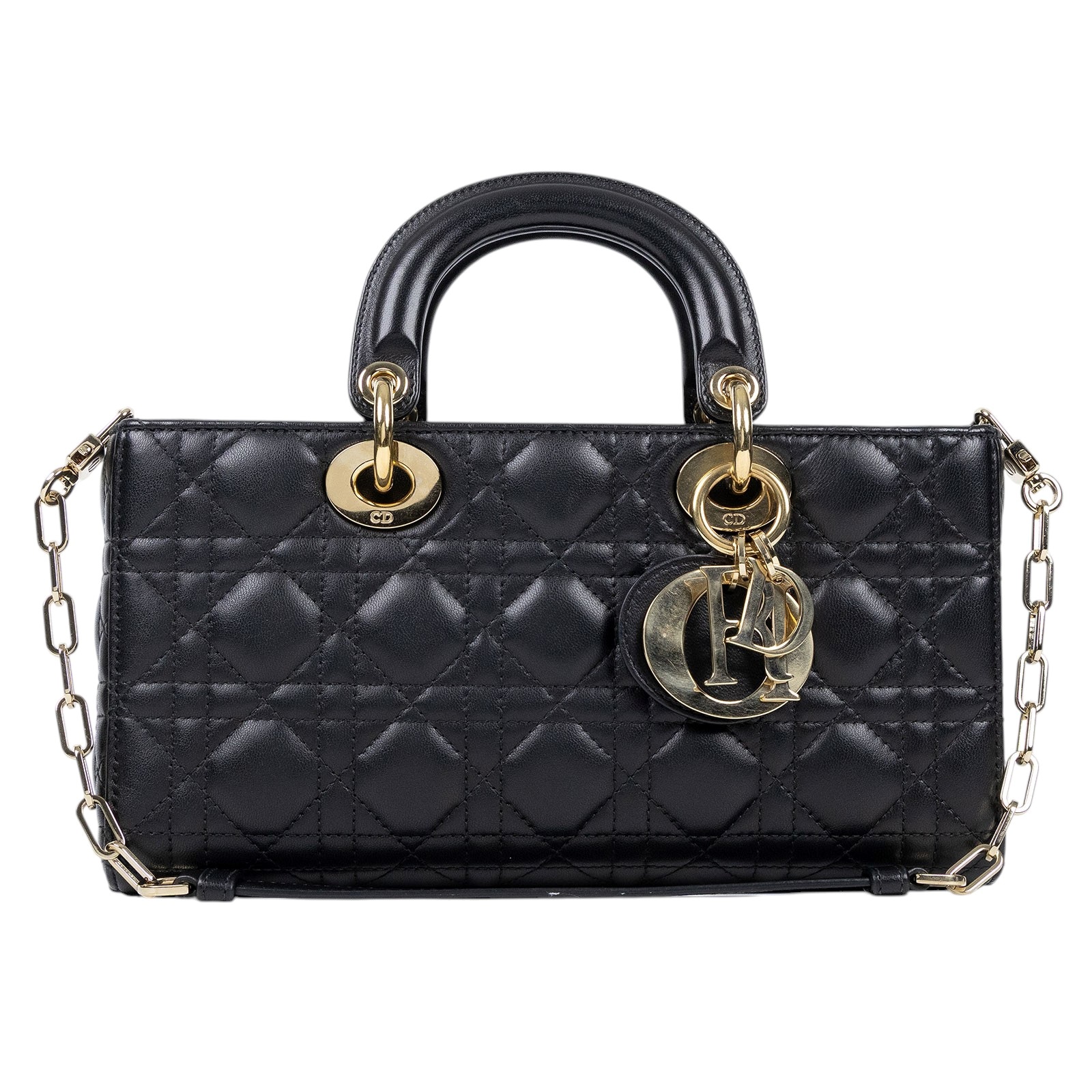 迪奧 CHRISTIAN DIOR Lady D-Joy 中型包 M0540ONGE 黑金D-JOY 無附屬品