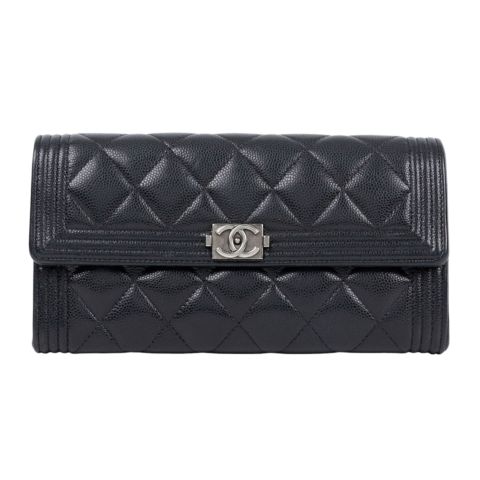 香奈兒 CHANEL Boy 雙C 荔枝皮 牛皮 釦式 長夾 A80286 29開 黑荔枝BOY長夾 防塵袋