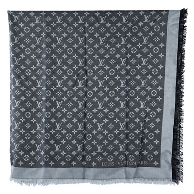 路易威登 LOUIS VUITTON Monogram Denim 披肩 黑色 M71378 黑原花圍巾 無附屬品