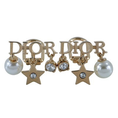 迪奧 CHRISTIAN DIOR Evolution 夾式耳環 金色 E1680DVORS_D301 金色珍珠LOGO耳夾 原廠盒子/防塵袋