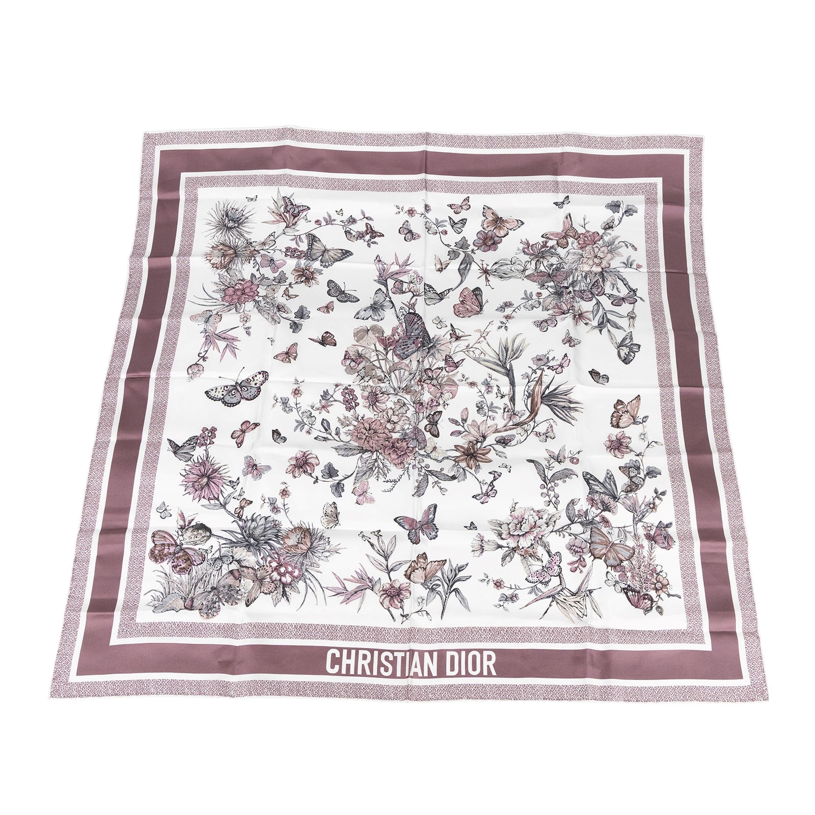 迪奧 CHRISTIAN DIOR Toile de Jouy Mexico 絲巾 41BUT090I613 粉紫蝴蝶絲巾 無附屬品
