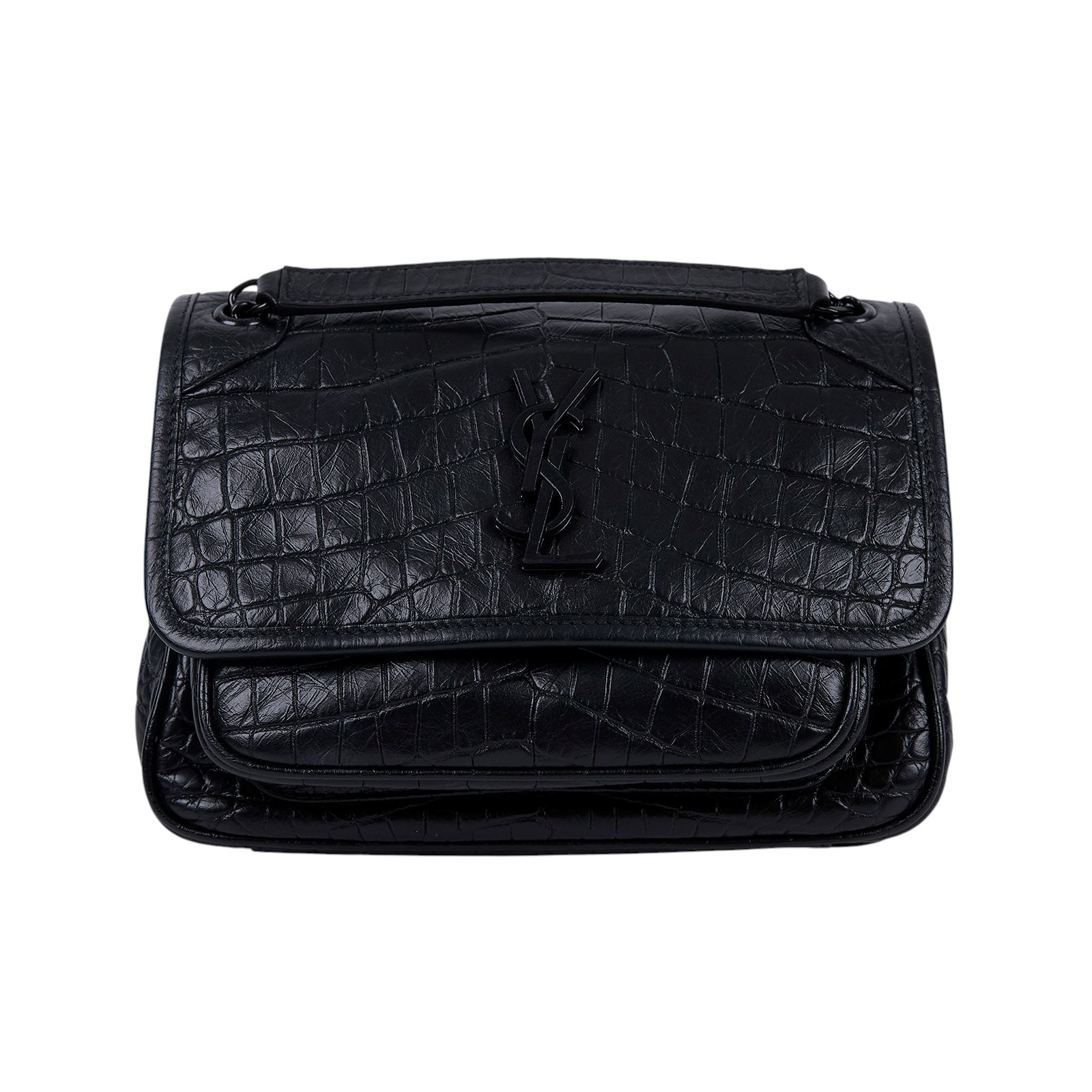 聖羅蘭 YSL SAINT LAURENT Niki 鱷魚皮壓紋 Baby 斜背 翻蓋包 同色五金 6331511K00D  原廠盒子/防塵袋