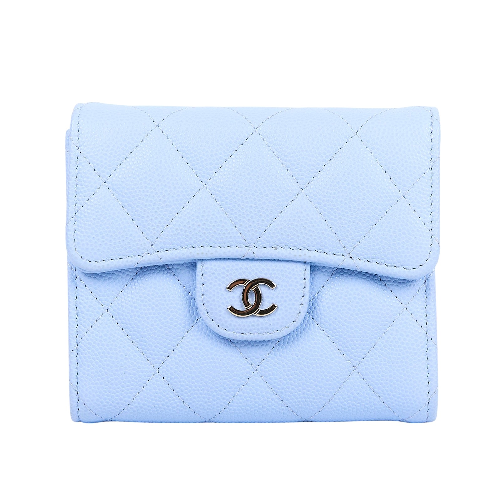 香奈兒 CHANEL 經典 小型 口蓋 皮夾 小牛皮 短夾  AP0231 Y33352 晶片款 寶寶藍荔枝三折短夾 原廠盒子/防塵袋/購買證明